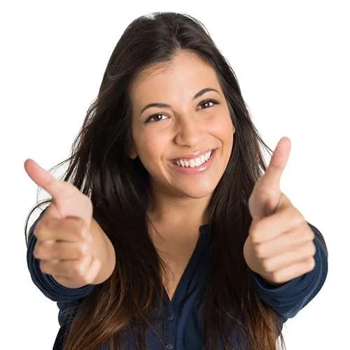 smiling person giving a thumbs up